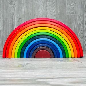 Large wooden rainbow Montessori stacking puzzle decoration Large Rainbow 14x7x3